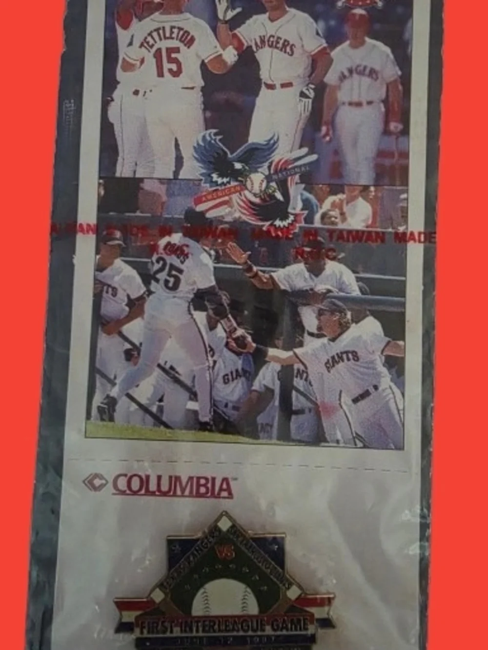📣Vintage '97 Columbia TX Rangers⚾ 1st Interieague Game MLB Hat Pins Set of 2